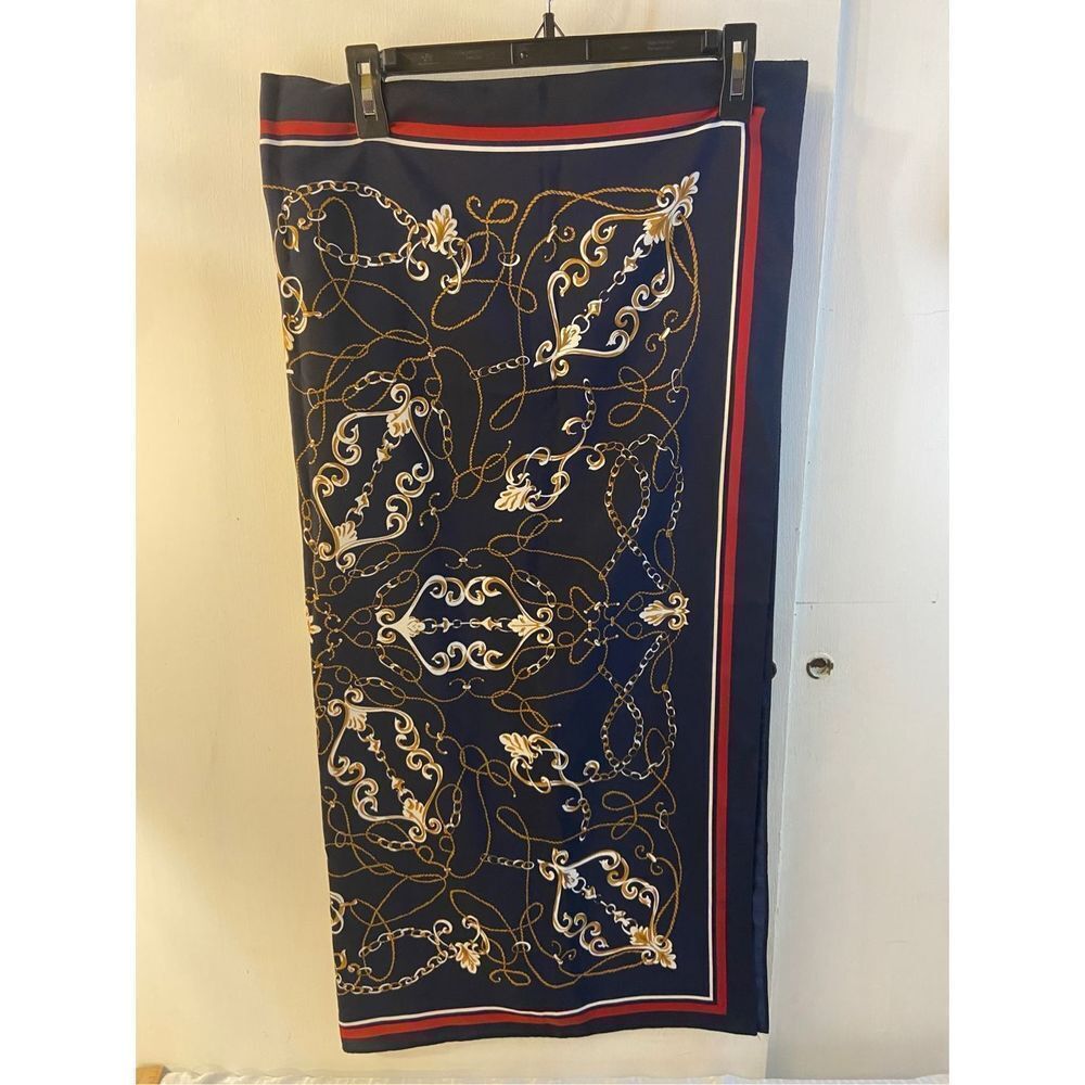 Equestrian style scarf chains bridle 34x34” navy Blk‎ red